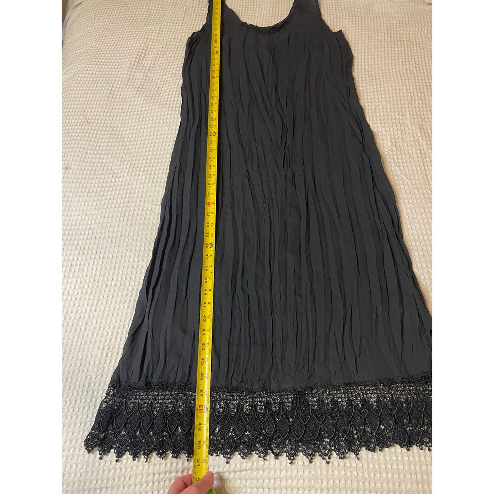 VTG Cher Jacque Y2K Black Crinkle Lace Detailed Whimsy Goth Midi Slip Dress Lg - Picture 5 of 16
